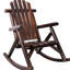 Chaise berçante en bois brun avec lattes de siège ergonomiques, bûche de sapin, convient à tous les espaces extérieurs-121046518