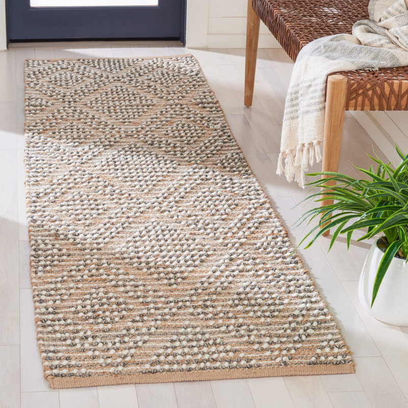 Natura Hand Woven Wool/Jute/Cotton Geometric Rug in Natural/Gray, Runner 2'3" x 8'
