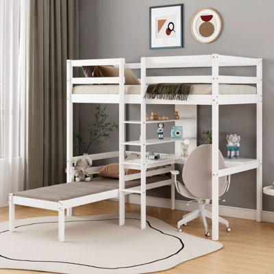 Floriean Convertible Loft Bed with L-Shape Desk by Harriet Bee