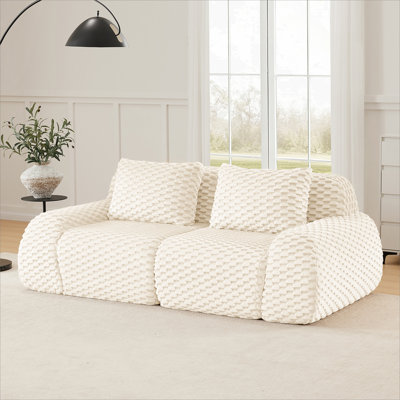 82" Modern Modular Sectional Sofa for Living Room,Flannelette Fabric,highly textured,Oversized 2-Seater Couch,boneless sofa,Deep Seat,Buckle connection,Anti-slip Design,No Assembly,Cream