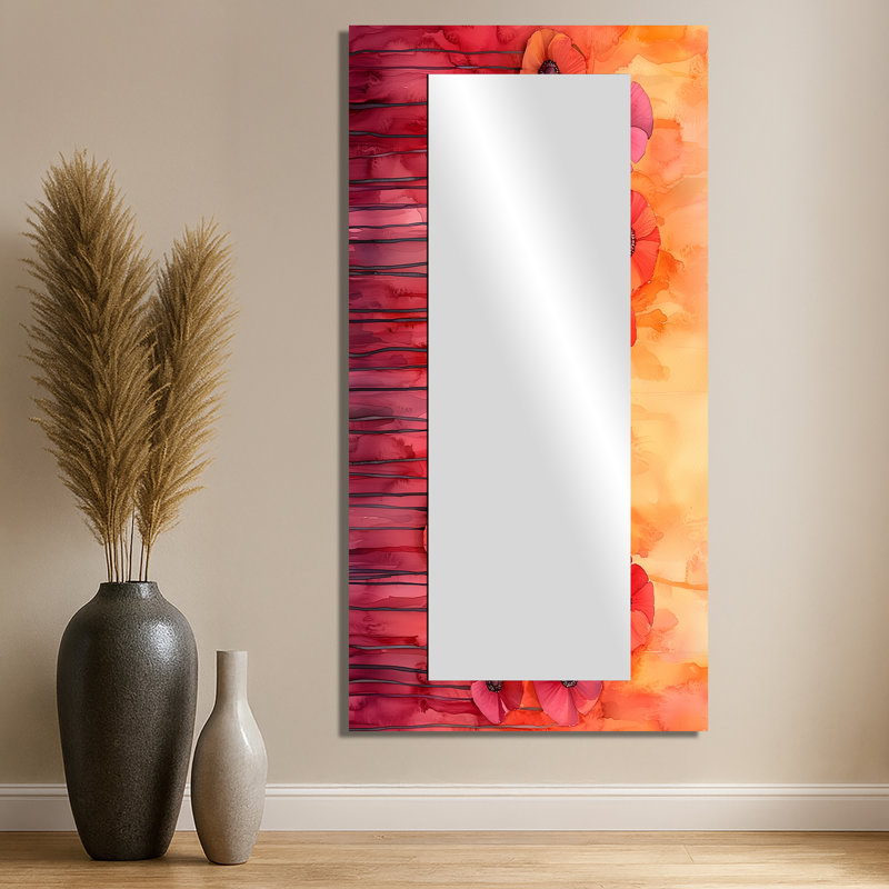 Coucher de soleil coucher de soleil avec fleurs violettes - Miroir Violets - impression sur métal, 28 po x 55 po