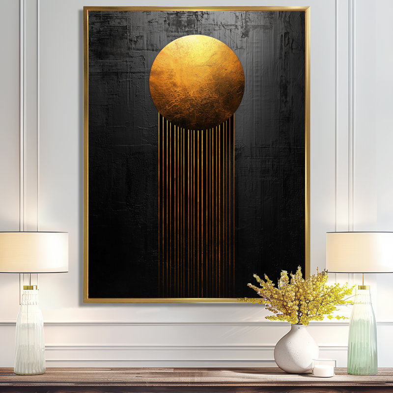 «Bobba Gold and Black Moon Boundless Reverie III», art mural géométrique, Impression encadrée flottante, H 44 po x l 34 po