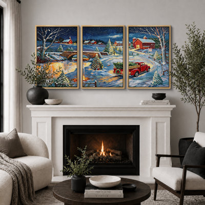 «Christmas Village Winter Landscape», images de salon, impression sur toile encadrée, 3 pièces, 16 po x 24 po x 3 pièces, 24 po x 36 po x 3 pièces