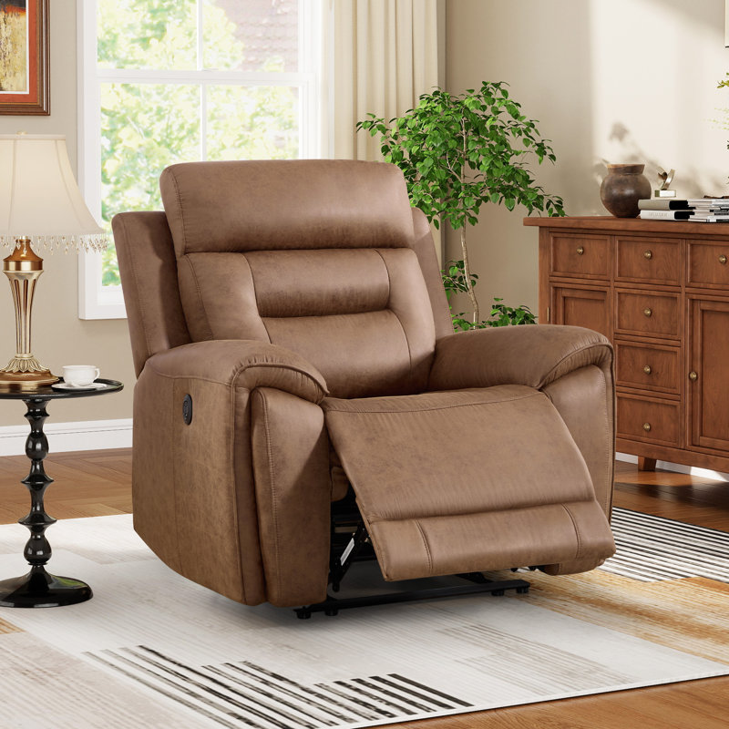 40.9” Wide Modern Faux Leather Electric Standard Recliner With USB & Type-C Ports (Set Of 2), Brown