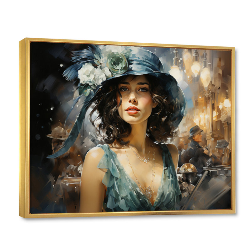 «Fashion 1920S Roaring Portrait III» - Impression, Cadre flottant doré, H 30 po x l 40 po x P 1,5 po