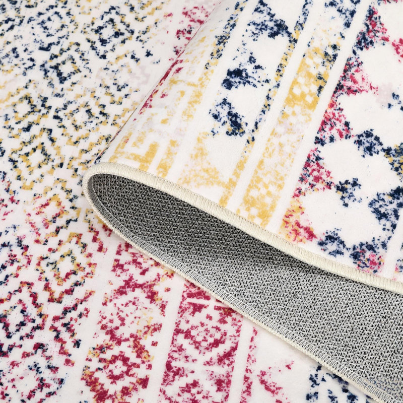 Tapis géométrique Boho pour la maison et le bureau, Pink, Rectangle 4' x 6'