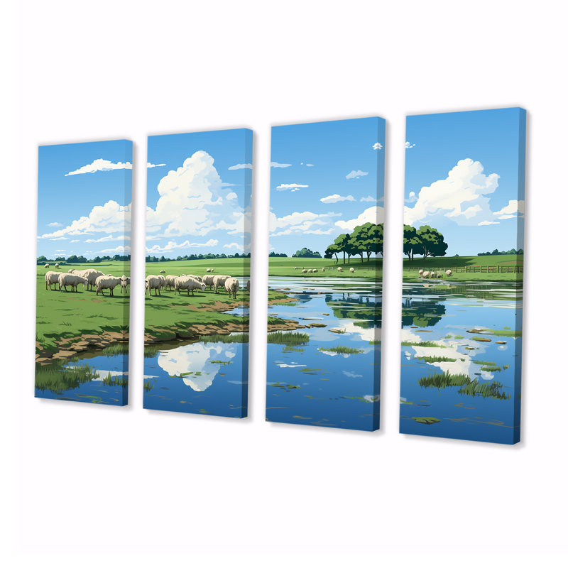 Ensemble de 4 reproductions d'art mural Ogden Herd of Sheep, H 28 po x l 48 po