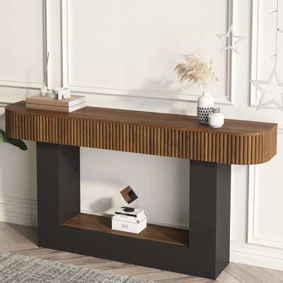 Console en bois massif cannelé 62,9 "Mid-Century