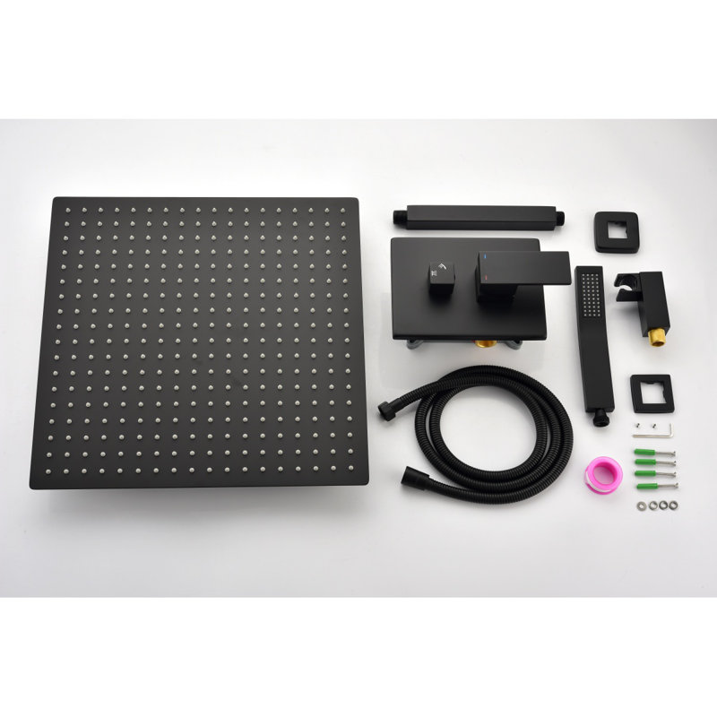 Ensemble de système de douche de plafond avec douche à main et pomme de douche 16 po, Noir mat