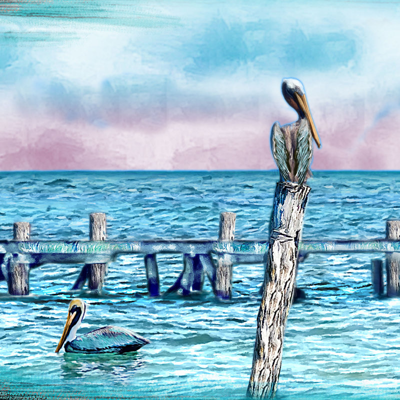 Décoration murale planche de mer en bois pélicans oiseaux de mer, H 10 po x l 36 po x P 1 po