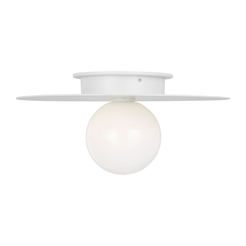 Milk Glass Shade Flush Mount, 6.375" H x 14" W x 14" D