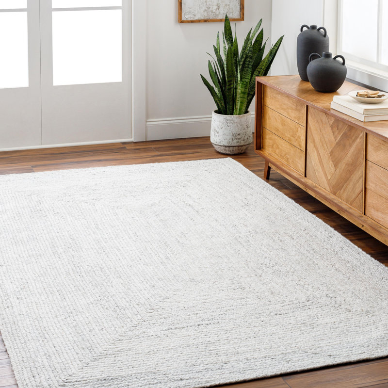 Tapis blanc / gris touffeté à la main 100% recyclé PET, Rectangle 8 pi x 10 pi