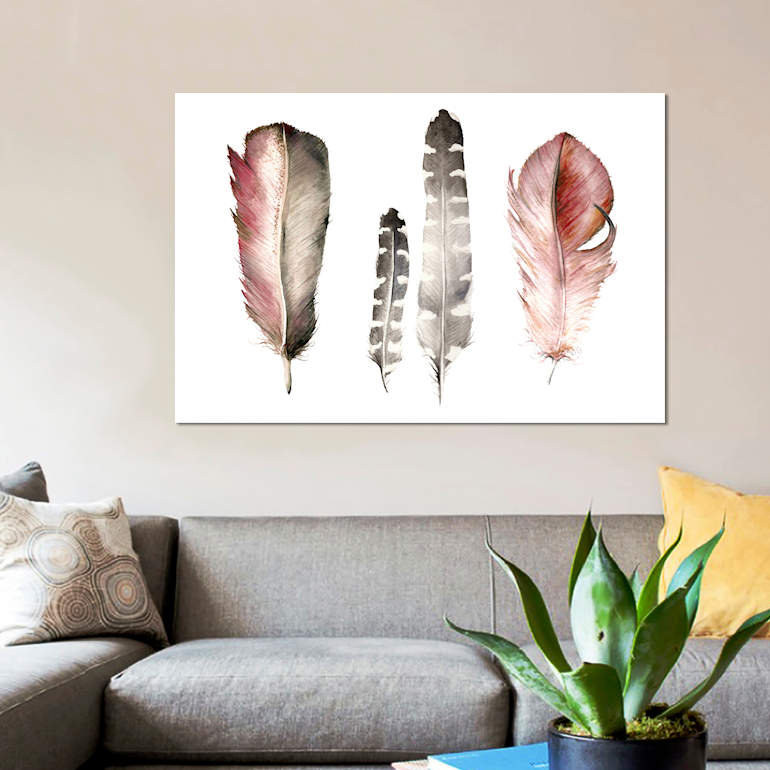 « plumes i », impression sur toile, H 26 po x l 40 po x P 1,5 po, Toile tendue