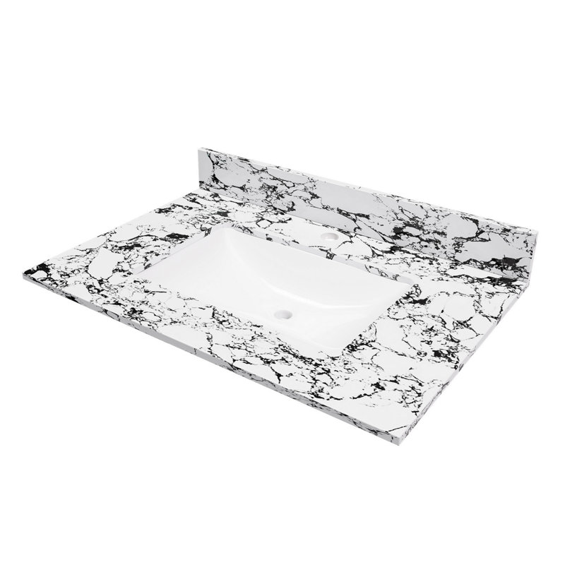Plateau de meuble-lavabo de salle de bain avec lavabo encastré en céramique et 1 trou pré-percé