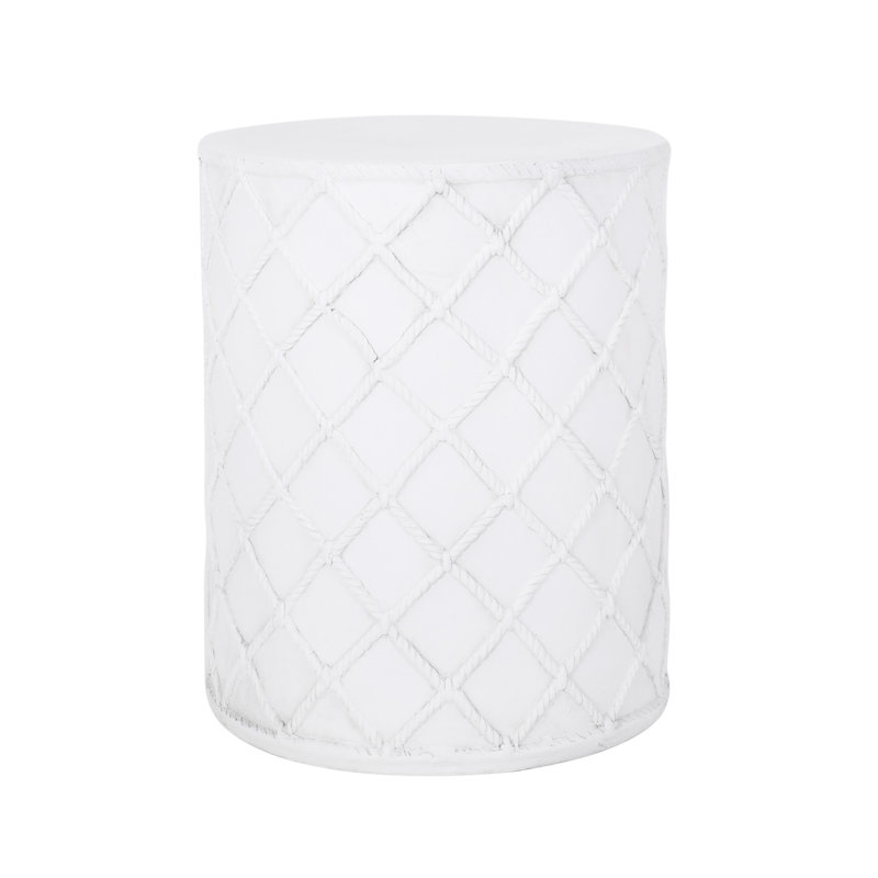 Modern Concrete Outdoor Side Table - Nautical Rope Decoration 18.08" Height No Assembly Chic Lightweight With Theme 15.43" W X H Ready To Place
