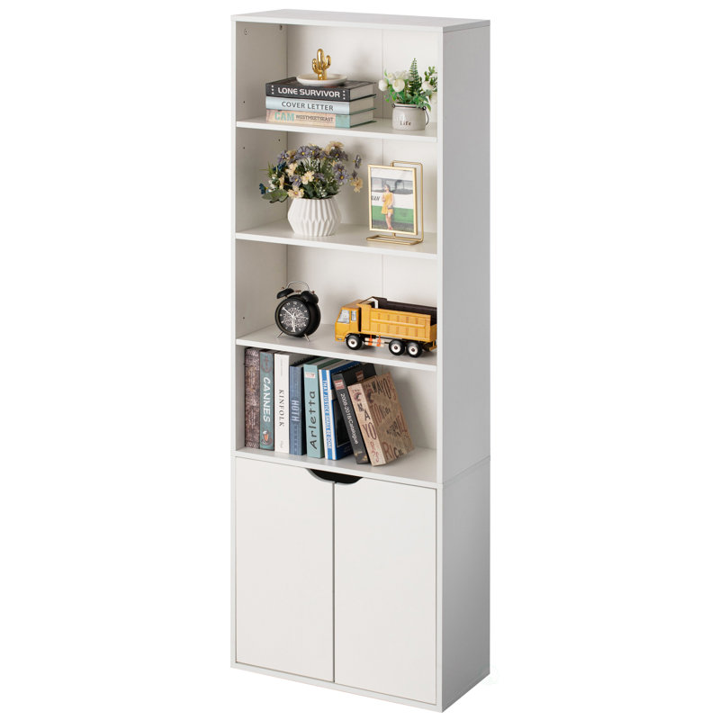 Étagère à livres ouverte à 4 niveaux et bibliothèques avec 2 portes et 1 tablette réglable Faha