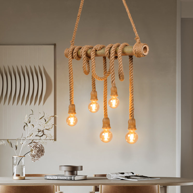 Lustre en rotin 6 lumières Abishanth