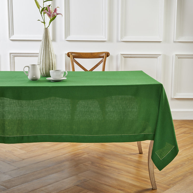 100% Pure Linen Hemstitch Table Cloth - Classic Hemstitch, Garden Green, 90" x 60"