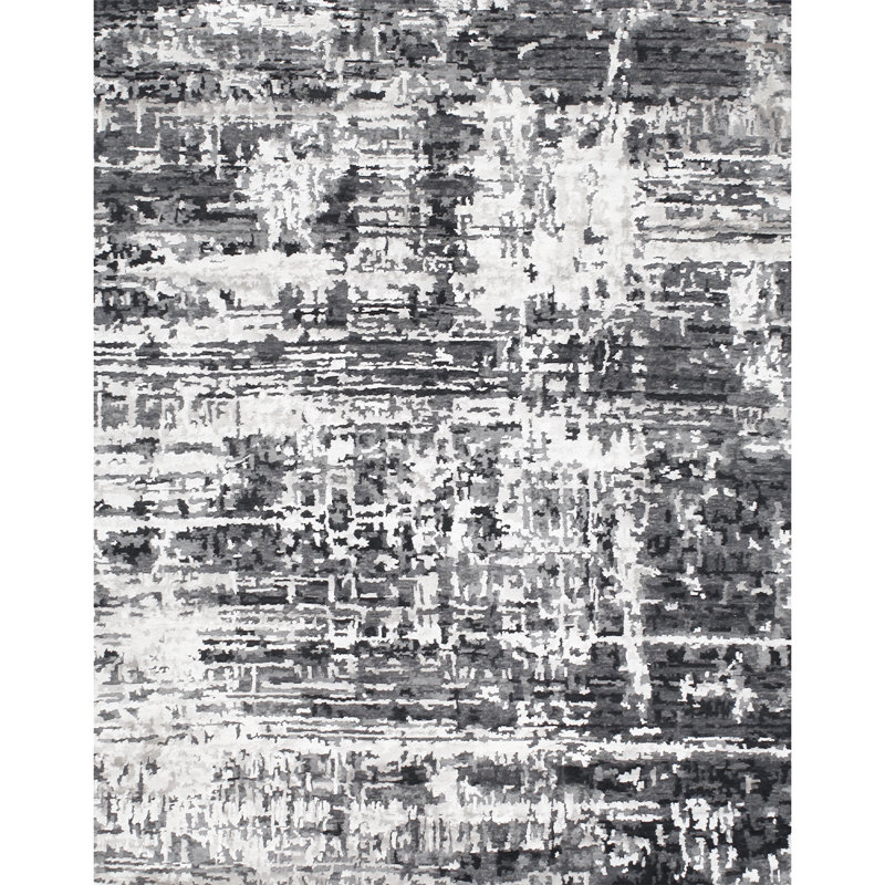 Tapis gris et argent noué à la main de haute qualité