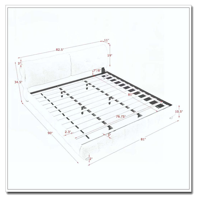 Lit plateforme en tissu crème de style bouclé, Très grand lit
