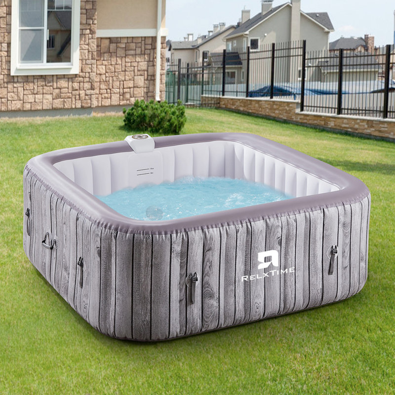 RELXTIME 6 Person 130 - Jet Polyvinyl Chloride (PVC) Square Inflatable Hot Tub