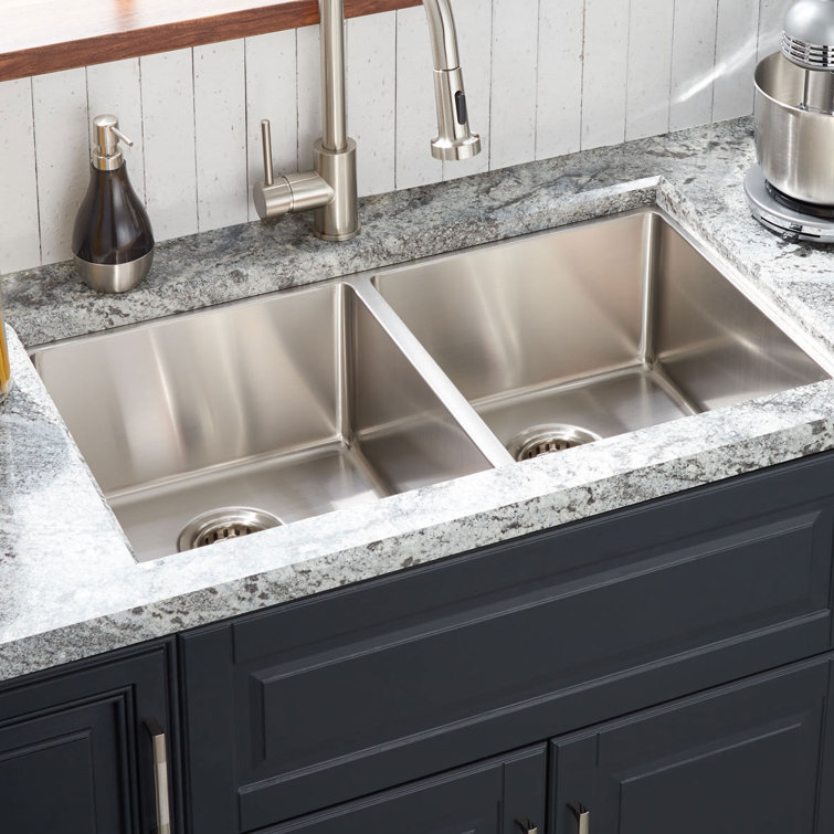 33" Ortega Double Bowl Stainless Steel Drop-in Sink Single Hole