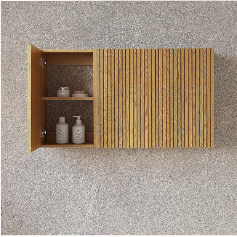 41" Bathroom Wall Mounted Cabinet, Composed of 3 Cabinets with Doors, Can be Used in Combination or Individually, Suitable for Bathroom, Living Room, and Laundry, Corolla Oak Woodgrain Color