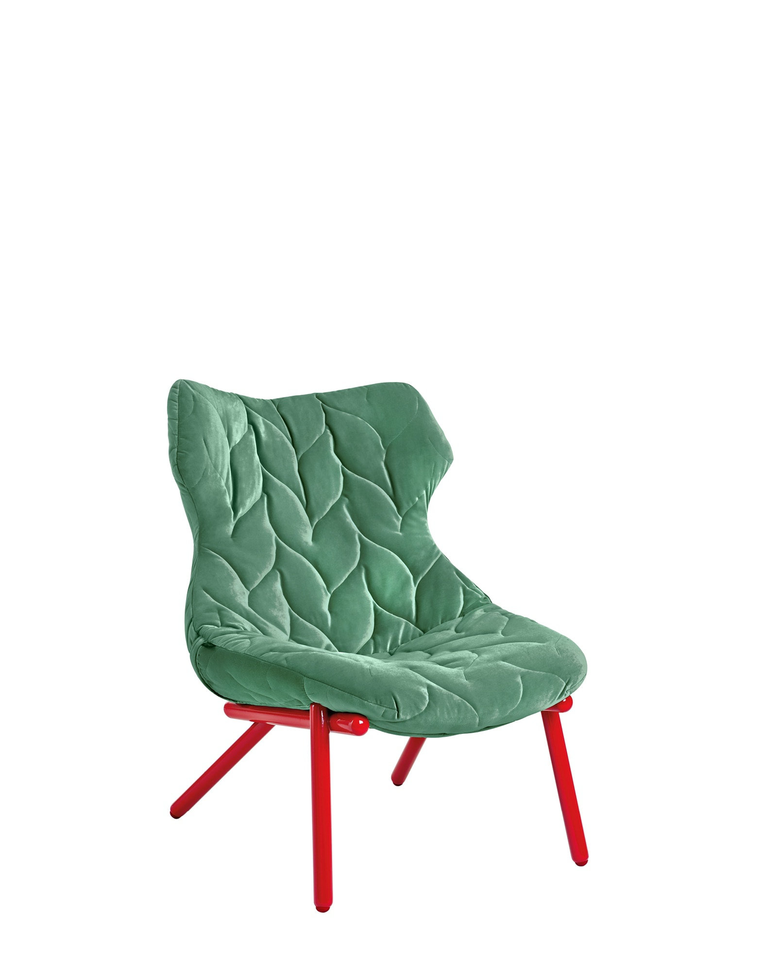 Kartell Foliage Armchair in Forest Green Velvet and Red Legs by