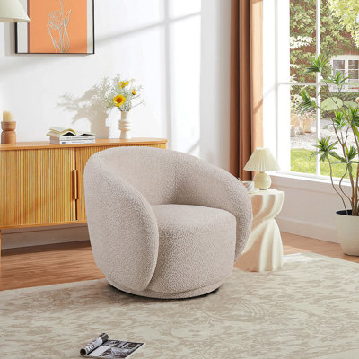 C3-2507, Fauteuil d'appoint pivotant, Fauteuil demi-tonneau rembourré en tissu Boucle, Fauteuil simple avec canapé simple pour le salon