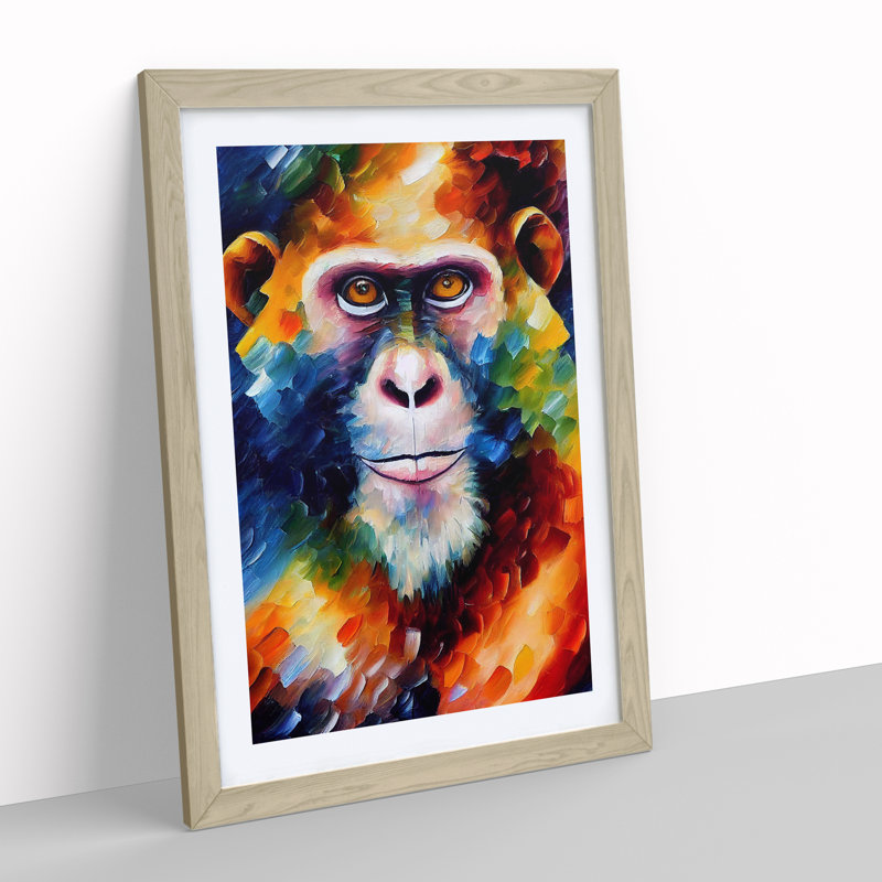Monkey Portrait No.4 - Framed Print, 64cm H x 46cm W, Beige