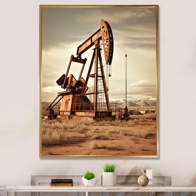 «Modern Sepia Drilling Rig Field», reproduction sur toile