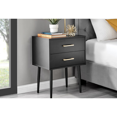 Wood Bedside Table 2 Drawers Metal Handles - Modern Design