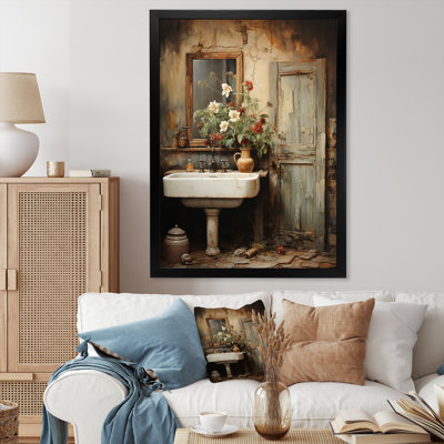 Cluny Bathroom Rustic Charm II Framed On Canvas Print