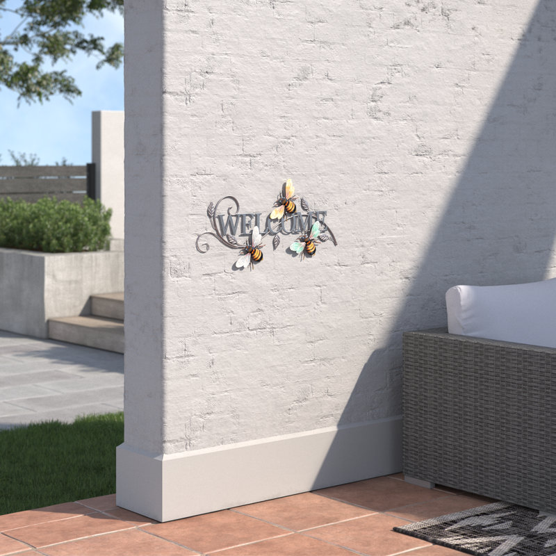 Helmick 12.5 Inch Luster Welcome Metal Outdoor Wall Decor - Bee, Bee