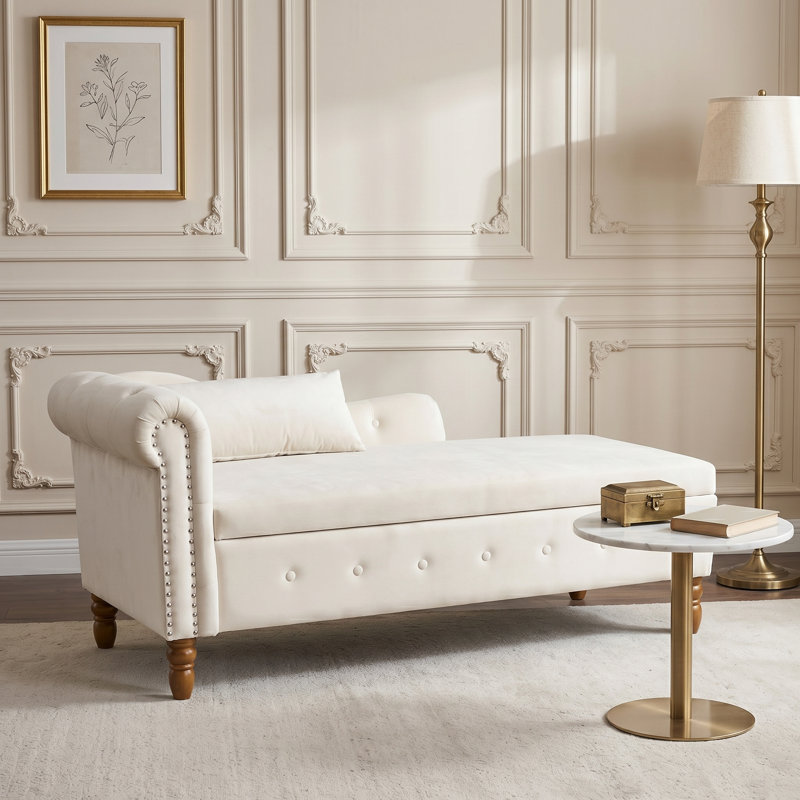 Modern And Comfy Style Chaise Lounge With A Pillow, For Indoor Use, Velours beige