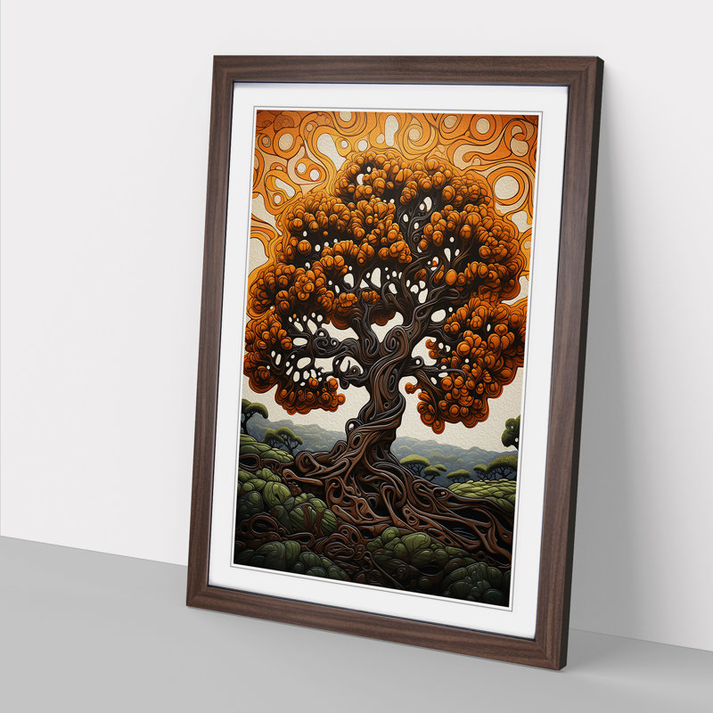 Oak Tree Contemporary - Single Picture Frame Print on Wood, Walnut , 64cm H x 46cm W x 2cm D