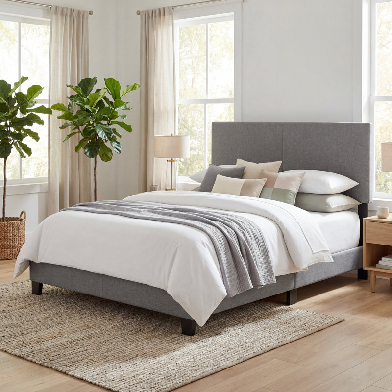 Boyd Sleep Milan Linen Upholstered Platform Bed | Adjustable Headboard |Wood Frame | 700 lb Capacity | Farmhouse Modern Design