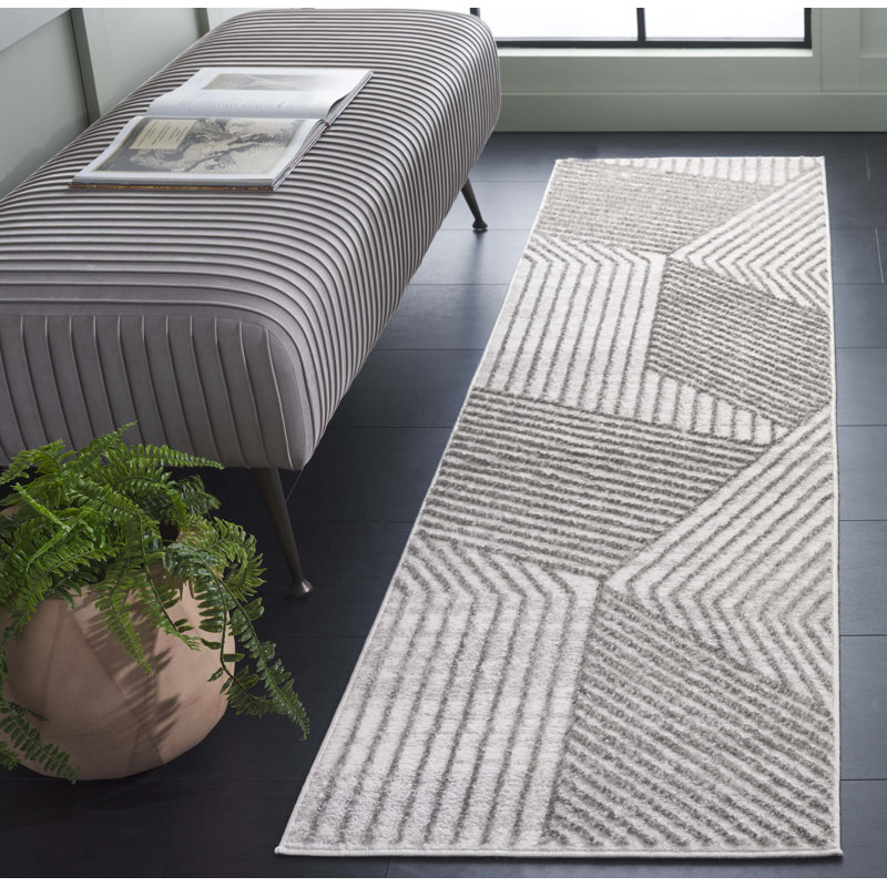 Tapis ivoire / gris Maya 114, Tapis de couloir 2 pi x 8 pi