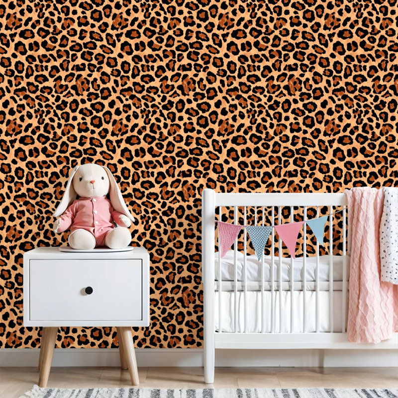 Papier peint adhésif à motif léopard noir et brun avec taches de contact beige et adhésif amovible pour décoration de chambre à coucher 24 po x 118 po