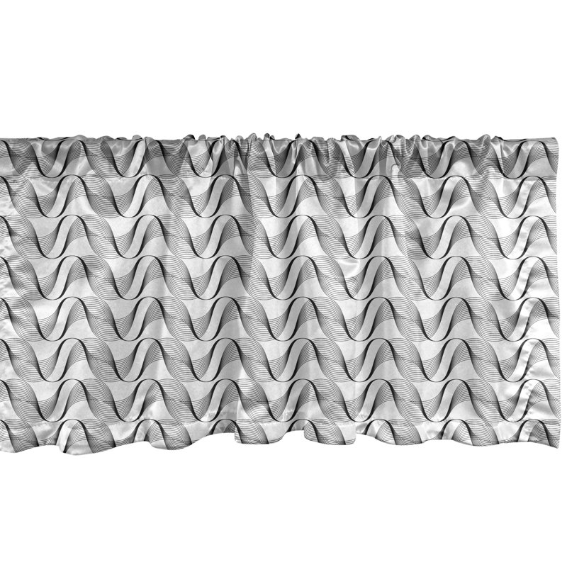 Geometric Charcoal Grey and White Satin Polyester Rod Pocket Valance