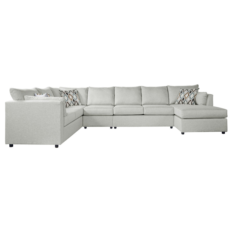 4 Piece Large Sectional, Robin Eggshell Polyester, Right Hand Facing