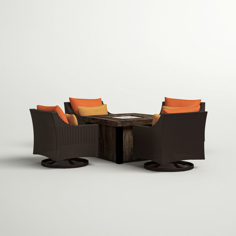 Fionnula 4-Person Patio Seating Set with Sunbrella Cushions, Spectrum Cayenne Sunbrella® Plainweave