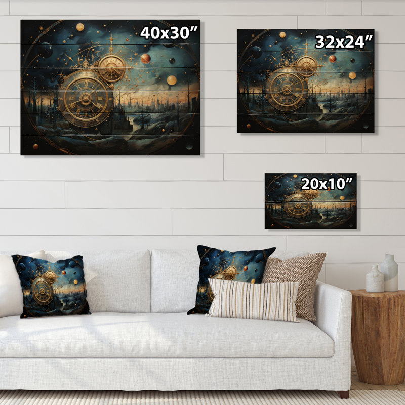 Astrologie, carte cosmique, impression sur bois sans cadre, H 24 po x l 32 po x P 0,78 po