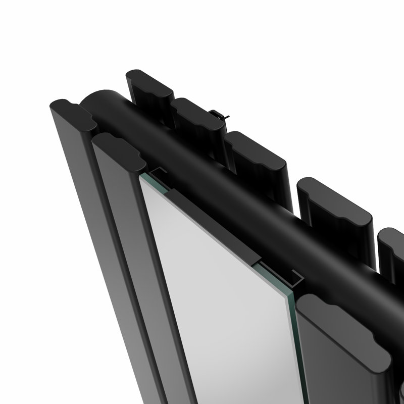 Flat Double Panel Vertical Designer Mirror Radiator, 1800cm H x 417cm W x 64cm D, Black