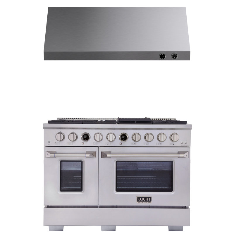 KUCHT 48 po 6,7 pieds cubes Pi. Cuisinière au gaz naturel 8 brûleurs à 8 brûleurs en acier inoxydable + hotte sous l'armoire