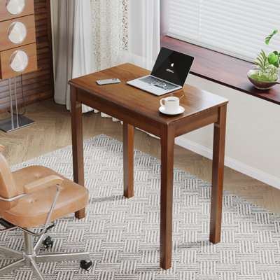 Solid Wood Desk With Drawers - Vintage Narrow Desks, Mid Century Modern Desks, Rubber Wood Study Table, Small Writing Desk For Bedroom|small Spaces