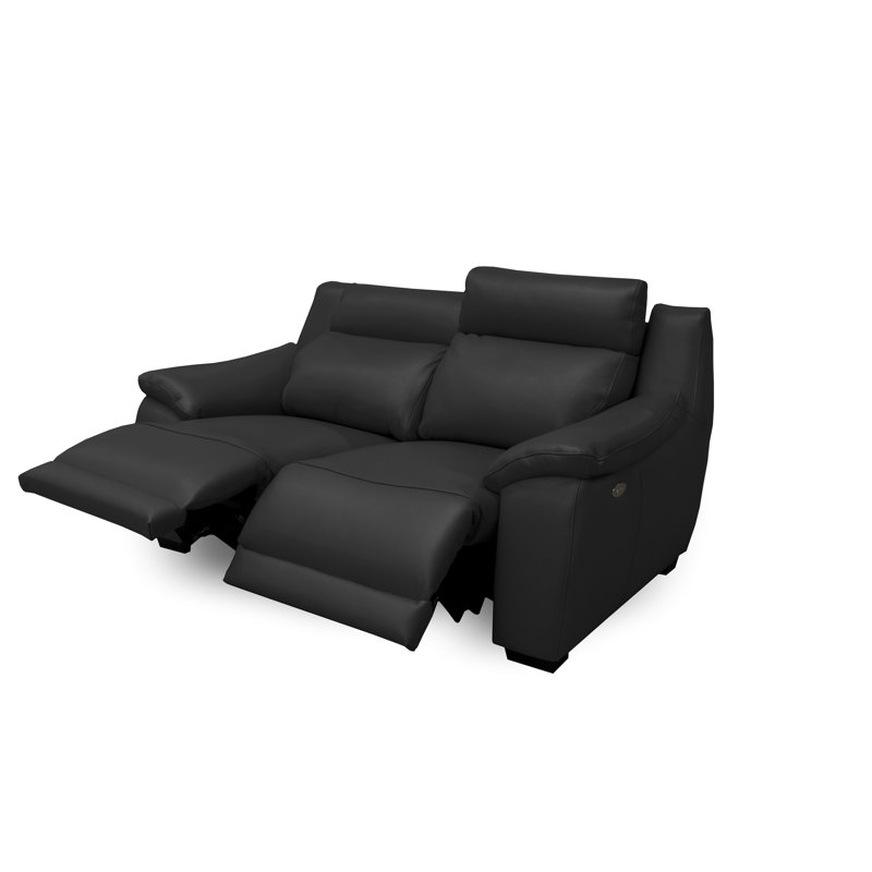 Layahna 66.5 in. Genuine Leather Pillow Top Arm Reclining Sofa, Black