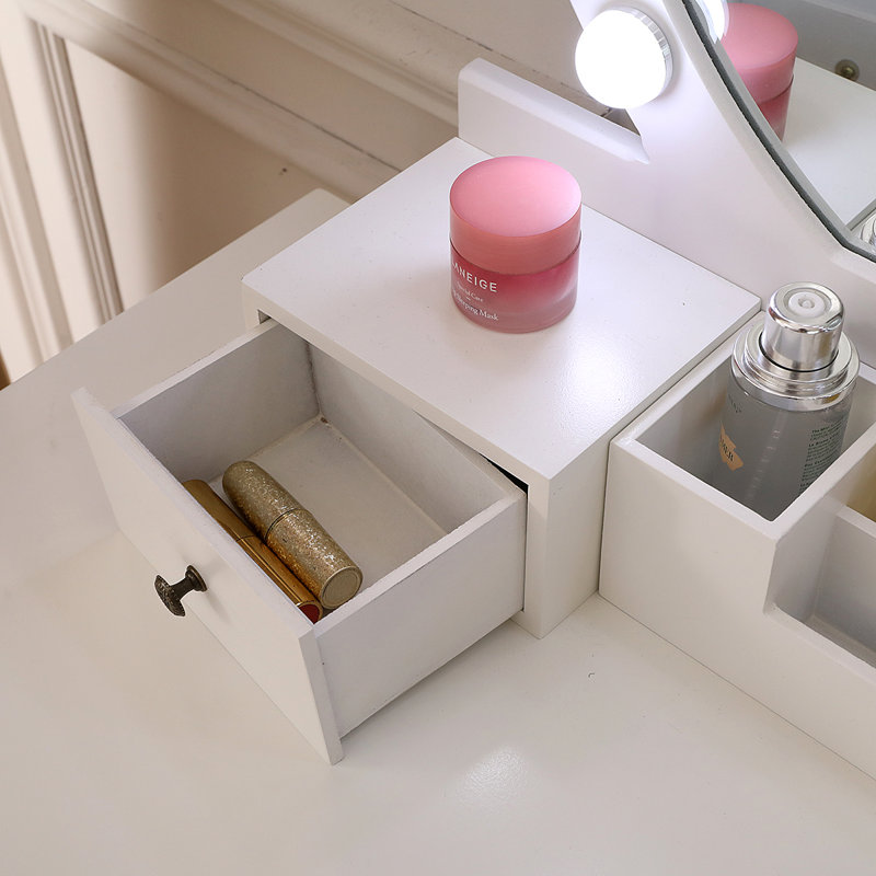 Ensemble coiffeuse avec tabouret et miroir Sikeston, Blanc