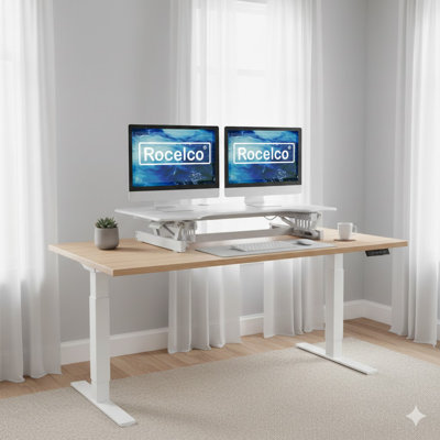  40 po. Convertisseur de bureau debout double hauteur réglable avec moniteur et mécanisme à ressort pneumatique