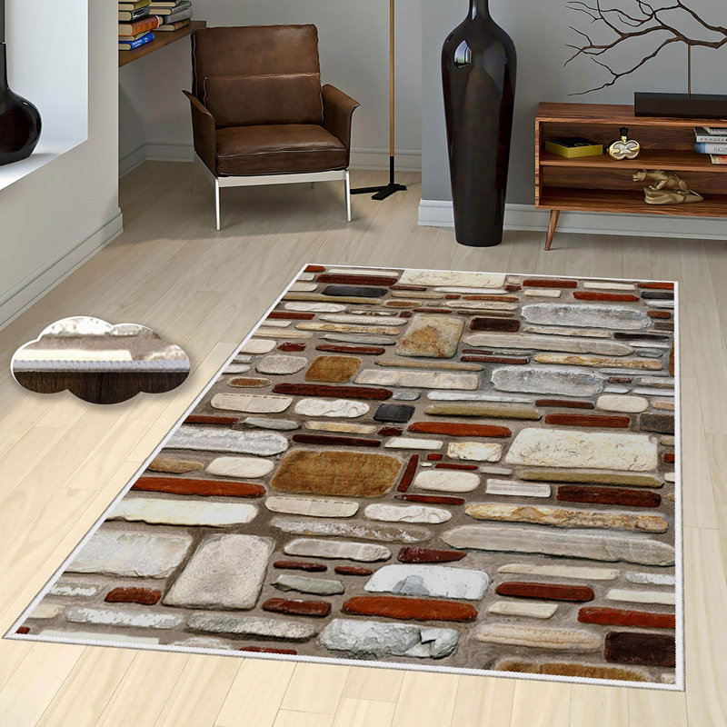 Stylish Woven Carpet, 5.2 x 7.5 Feet | 100% Polyester, 0.3 in Pile Height, Antibacterial, Non-Slip PVC Dot Underside | Machine Washable, 3D Digital Print | Perfect for Living Room, Bedroom & Home Décor